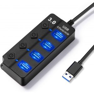 Hub Usb 3.0,4 En 1 Multiprise Usb Avec Lumière Led, Port Usb Multiple Pour Pc Avec 1Usb 3.0 Et 3Usb 2.0,Usb Multiple Ports Pour Le Transfert De Données Et La Recharge,Interrupteur Indépendan[Z43] - Neuf