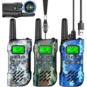Walkie Talkie Kinder Aufladbar Mit Kompass, 48 Stunden Arbeitszeit, 8 Kan&auml;le 2-Wege-Radio, Geschenke F&uuml;r Jungen M&auml;dchen, Outdoor Wandern Camping, 3-12 Jahre Altes Spielzeug 3Er Set, Camo - Neuf
