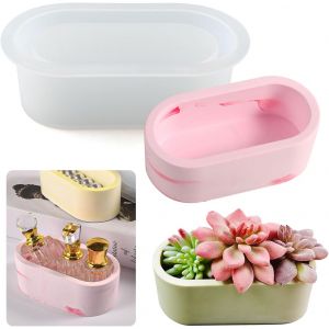 Bo&icirc;te De Rangement En R&eacute;sine &Eacute;poxy - Moule En Silicone Pour Bijoux Et Petit Pot De Fleurs - Moule &Agrave; B&eacute;ton Ovale - Neuf