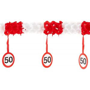 Decoration anniversaire 50 ans guirlande panneau de signalisation rouge/blanc - D&iquest;&iquest;coration e pour 50 ans anniversaire femme et homme - Neuf