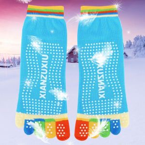 Chaussettes En Coton Colorees Avec Picots Antiderapants En Silicone Pour Exercices De Yoga Et De Gym (Bleu) - Neuf