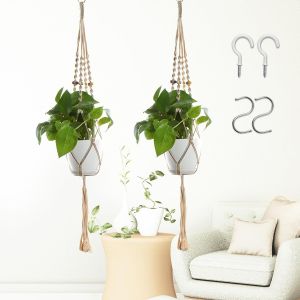 ERYI-Macramé Plante Suspension, Macramé Pot Suspendu, Suspension Plante Macramé En Corde De Coton De Style Bohème Avec Perles Colorées Pour Plafond Balcon Terrasse Décoration De La Maison - Neuf