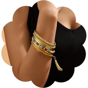 Kal-Ensemble De Bracelet Bangle Or Boho Grand M&eacute;tal Textur&eacute; Rond Embo&icirc;t&eacute; Multi Bangle Indien Mariage Bangle Africain Indien Bollywood Vintage Bracelet Empilable Bijoux Pour Femmes Filles - Neuf