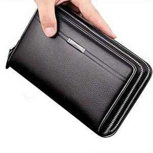 Portefeuille Long en cuir pour hommes,pochette,grand sac &agrave; main d'affaires,porte-carte de t&eacute;l&eacute;phone,&eacute;tui cadeau pour hommes,p&egrave;re,fils,mari,petit ami--BJ091black - Neuf