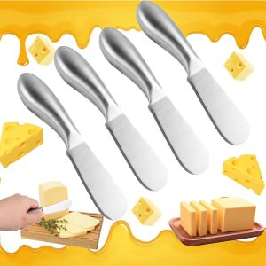 Oayew-4 Pi&egrave;ces Couteau &Agrave; Beurre,Petit Couteau Beurre En Inox,Couteau &Agrave; Fromage,Epandeur De Beurre,Couteaux &Agrave; Tartiner Multifonctions Avec Poign&eacute;e Ergonomique Pour Cr&egrave;me, Beurre, Confiture (Argent) - Neuf