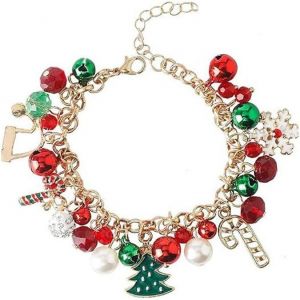 Bracelet De No&euml;l Avec Boule De Cristal Pour Femmes Et Filles,B&eacute;quille,Arbre De No&euml;l,Cha&icirc;ne &Agrave; Maillons Suspendus,Chapeau De No&euml;l,Flocon De Neige,Perles R&eacute;glables,Bijoux De F&ecirc;te De No&euml;l,M&eacute;tal, - Neuf