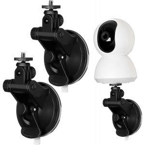 KALANKA-Support Mural Cam&eacute;ra, Ventouse Support de Camera Ext&eacute;rieure/Int&eacute;rieure, Fixation de Murale de Cam&eacute;ra de Surveillance Ajustable &agrave; 180 Degr&eacute;s (2 Pi&egrave;ces, Noir) - Neuf