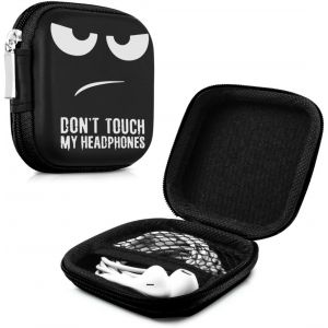 ELVORIX-Housse Rigide pour &eacute;couteurs - Sacoche de Protection Antichoc pour Oreillettes avec Fermeture &eacute;clair et Filet int&eacute;rieur - Don't Touch My Headphones Blanc-Noir-Noir - Neuf