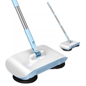 HJLIAN Aspirateur balai 2 en 1 haute efficacite, puissant, manuel, balayeuse a main, balai, machine de nettoyage, bleu avec chiffon - Neuf