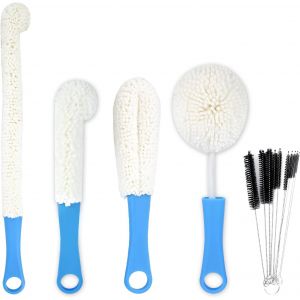 Lot de 4 goupillons &agrave; bouteilles, avec 10 brosses &agrave; bouteilles, longues, brosse de nettoyage pour bouteilles, avec t&ecirc;te en &eacute;ponge granuleuse, pour un nettoyage complet, pour le nettoyage des endroits - Neuf