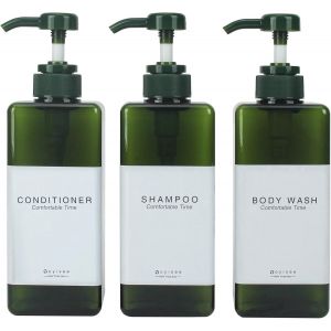 TIANYI-GOYISEE Distributeur de Savon pour Les Mains Rechargeable en Plastique, Flacon &agrave; Pompe carr&eacute; Moderne pour vanit&eacute;s de Salle de Bain ou &eacute;vier de Cuisine, comptoirs - Lot de 3 avec &eacute;tiquette &eacute;tan - Neuf