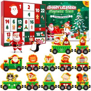 Calendrier de l'Avent 2025 Enfant, Calendrier Avent Kinder Bebe Train Magn&eacute;tique en Bois, 24 Jours Calendrier de l Avent Jouet &Eacute;ducatif Jeux Montessori Cadeaux de No&euml;l pour Filles Gar&ccedil;ons - Neuf