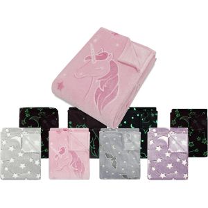 Checarzhn--No1-1261.1661 Couverture Douillette Phosphorescente Douce Et Moelleuse Rose 100 X 150 Cm - Neuf