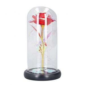 Decoration de Saint-Valentin en verre avec fleurs colorees a LED, ornements en feuille d'or pour petite amie, mosaique doree et rouge - Neuf