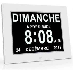 8 Pouce LCD Horloge Numérique Calendrier avec Date, Jour Et Heure |Horloge Alzheimer|C'est pour Les Parents,Grands-Parents Et Enfant - Neuf
