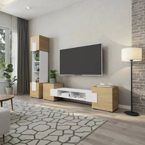 Ensemble Komodee Torino Finition Mate Blanc Arctique Ch&ecirc;ne Huil&eacute; 35 X 220 X 172 Cm - Neuf