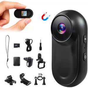 SUBZONAL-Mini Cam&eacute;ra Action avec Carte M&eacute;moire 64G, 1080P HD et 130&deg; Grand Angle, Cam&eacute;ra Action Magn&eacute;tique Sans Fil Portable Cam&eacute;ra Casque Cam&eacute;ra Corporelle pour Sports Ext&eacute;rieur, avec Accessoires Mu - Neuf