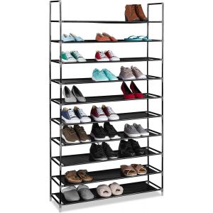 Kgabery-10019127 Étagère À Chaussures Xxl Pour 50 Paires Meuble Range-Souliers 10 Étages Compartiments Hlp: Rangement Couloir Cave 175,5x100x29 Cmnoir - Neuf