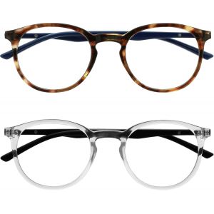 Lunettes De Lecture Anti-Lumière Bleue Pack De 2 Montures Rondes Et Mincess Charnières À Ressort Améliore Le Sommeil Jeux Ordinateur Marron Transparente Hommes Femmes Bb60-2c +1.00 - Neuf