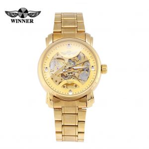 Montre Mecanique Automatique Winner Avec Bracelet En Acier Inoxydable Creux Et Bracelet Dore - Neuf