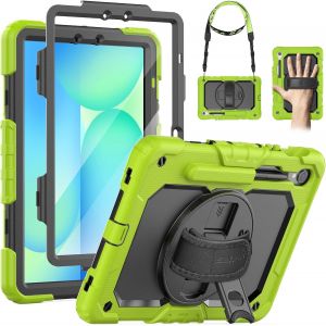 Coque Pour Galaxy Tab A9 Plus 11 Pouces 2023, Coque Antichoc Pour Galaxy Tab A9 Plus Avec Protecteur D'écran, Support Rotatif À 360°/Dragonne, Bandoulière, Avec Porte-Stylo, Bleu - Neuf