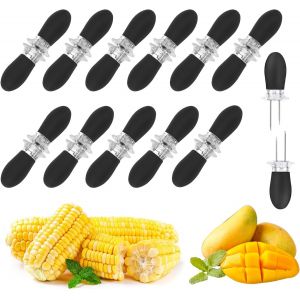 PATB-12 Pièce Brochettes de Maïs, Détenteurs de Maïs, Corn Holders, en Acier Inoxydable, Facile à Transporter, Convient pour le Barbecue, la Cuisine Maison, la Fête, le Camping (Noir) - Neuf