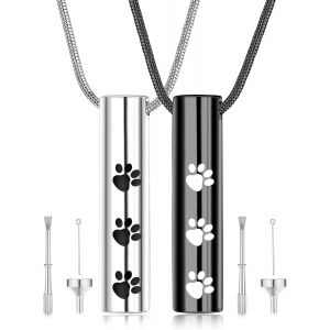 Tianyi-2 Pcs Collier Cendres D'urne Acier Inoxydable Pendentif Imprim&eacute; Patte Urnes Pour Animaux Compagnie Collier Cendres Cr&eacute;mation Comm&eacute;moratif Pour Cendres Animal Compagnie/Chien/Chat - Neuf