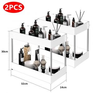 Organisateur Sous Évier À 2 Niveaux,Armoire Coulissante,Panier,Support De Rangement Avec Crochets,Tasse Suspendue,Organisateur De Salle De Bains Et De Cuisine.Vert Militaire.Deux Niveaux - Neuf