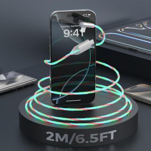 JGD-C&acirc;ble de charge USB-C 2M, c&acirc;ble Type-C tress&eacute; avec lumi&egrave;re clignotante, USB A-C pour iPhone 16/15, Samsung Galaxy S23/S22/S21/S20, Note 10/9/8, Huawei, iPad, Switch, PS5 et autres appareils - Neuf
