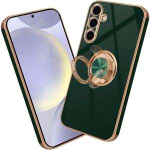 Kal-Coque Pour Samsung Galaxy A55 5g Antichoc Housse Silicone Tpu Étui Avec Magnétique Support À Anneau Rotatif, Etui 360° Ring Stand Case Protection Cover Pour Galaxy A55, Vert Foncé - Neuf