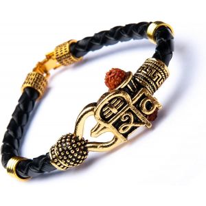Eryi-Rudraksha Shiv Om Trishul Damroo Kada Pour Homme | Bracelet Manchette Lord Shiva Bahubali Pour Homme | Kada Religieux En Laiton | Bracelet De Taille Libre Pour Rakshabandhan - Neuf