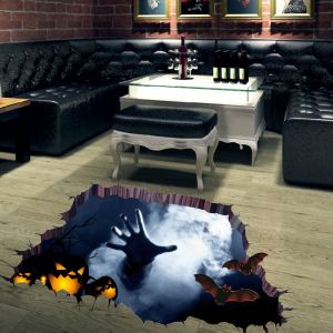 Autocollants muraux 3D Halloween 60 x 45 cm, décorations artistiques effrayantes pour bar, pub, autocollants muraux effrayants avec mains fantômes pour salon, chambre à coucher, fournitures de fête - Neuf
