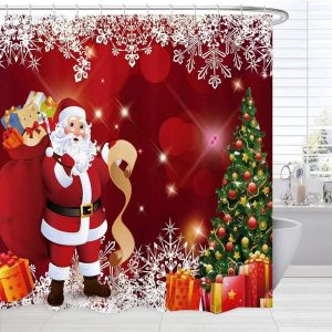 Rideaux de douche de Noël Salle de bain Sapin de Noël Flocons de neige Blanc Vacances - Neuf