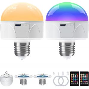 Kaleidoscope-Ampoule Rechargeable E27 Usb-C Avec Telecommande, 5w Led Ampoules Batterie Tactile Dimmable Rgb & 3 Couleur(3000/4000/6000k), 3000mah, Extérieur Camping Ampoule De Secours Avec [Q2305] - Neuf