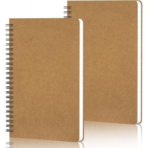 Cahier À Spirale Pour Étudiants, A5 2pcs 5,5x8,3 Pouces Carnets D'écriture À Carreaux 5mm Journal, Bloc-Notes Mémo Carnet De Croquis, Journal Intime À Spirale - Couverture Kraft - Neuf