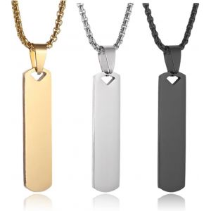 Kal-Colliers Pour Homme,Pendentif En Acier Inoxydable Barre Géométrique Rectangulaire Tridimensionnelle Collier Pour Hommes Et Femmes Bijoux - Neuf
