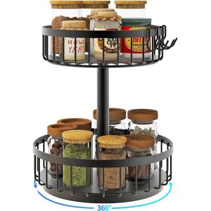 &Eacute;tag&egrave;res &Agrave; &Eacute;pices 2 Niveaux,360&deg;Plateau Tournant Pour &Eacute;pices Condiments Rangement,Organisateur De Cuisine Pour Comptoir,Organisateur De Cosm&eacute;tiques&iquest;Lazy Susan De Cuisine,Salon,Toilettes - Neuf