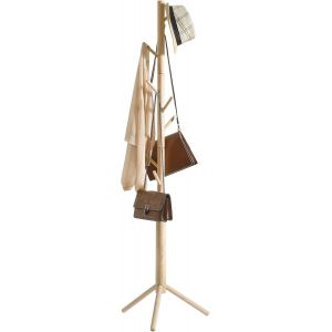 Portemanteau en Bois sur Pieds, Porte-v&ecirc;tement avec 8 Crochets, pour Chapeau, V&ecirc;tements, Sac &agrave; Main, Foulards, parapluie, pour Entr&eacute;e, Couloir, Couleur Bois HCR001N - Neuf