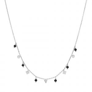 Collier Argent Pampilles De Forme G&eacute;om&eacute;trique Et Pierre Spinelle Noir - Neuf