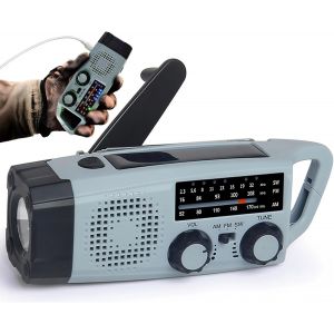 Radio Portable Urgence, FM/AM Radio Survie avec Rechargeable du USB/Solaire/Dynamo &agrave; Manivelle avec Lampe de Poche 2000mAh Powerbank SOS Alarm pour Outdoor, Kit Camping (IPX3) - Neuf