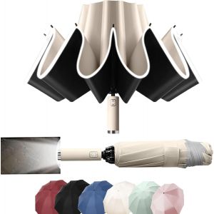 ERSHI-Parapluie Pliant, Parapluie de voyage coupe-vent, Lumière LED, Compact, Parapluie de Poche, conception à pliage inversé, ban[1419] - Neuf