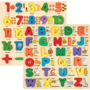 ERYI-Puzzle En Bois Abc Alphabet Numéro Jouet Ensemble, Montessori Éducatif Coloré Forme Assortir Et Trier Pour Tout Petits Garcon Fille 2 3 4 5 Ans - Neuf