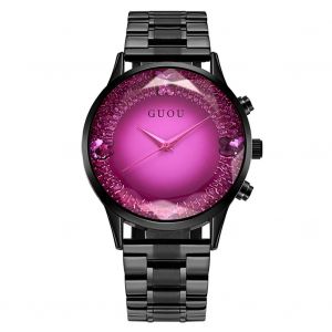 Montre Analogique A Quartz Pour Femme, Bracelet En Alliage, Grand Cadran Rond (Cadran Violet) - Neuf