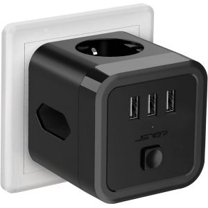 Multi Usb Socket, Cube Wall Socket 3 Sockets (1 Ac Outlet, 2 Euro Plug) And 3 Usb Ports Surge Protector Charger Surge Protector And Surge Protector With Switch For Iphone Tablet - Black - Neuf