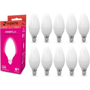 Ampoule Led Superia E14 En Forme De Bougie, 6w &Eacute;quivaut &Agrave; L'ampoule Incandescente De 40w, Lumi&egrave;re Blanc Froid 6000k, 525 Lumen, 220v-240v Non Dimmable, Angle Lumi&egrave;re De 240&deg;, 1 Paquet De 10 Pi&egrave;ces - Neuf