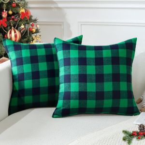 Cauc-Lot De 2 Housses De Coussin D&eacute;coratives De No&euml;l &Agrave; Motif Tartan &Eacute;cossais Classique Et Rustique Pour D&eacute;coration De Sofa Canap&eacute; 60 X 60 Cm (Vert Et Noir) - Neuf