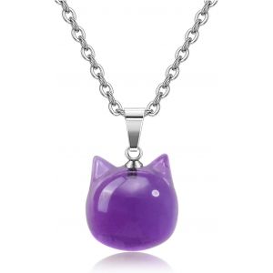 Kal-Collier Pendentif Chat Pierre Naturelle Avec Chaîne Acier Inoxydable Pierre Energétique Femme Fille Amitié Cadeau Fête De Mère Anniversaire - Neuf