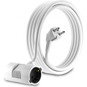 Rallonge câble - Prise Schuko avec connecteur à 2 Voies coudée à 90 °- Prise UE - CEE 7/7 à 2 Prises CEE 7 - jusqu'à 250V- 50Hz - 16A - Longueur 5m - Neuf