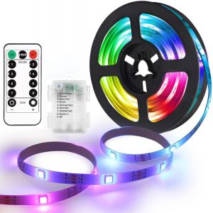 Kalanka-Ruban Led, Led Chambre 5m, Bande Led Lumineuse Contrôlé, Lumiere Led Avec Télécommande, Batterie Bandeau Led Decoration, Résistant À L'eau Led Chambre Decoration Pour Maison Cuisine, Mariage, - Neuf