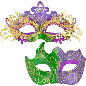 Masques De Bal Masqu&eacute; Pour Couples-Masque V&eacute;nitien En Filigrane En M&eacute;tal Brillant Et Strass Pour Homme Pour Mardi Gras.[J319] - Neuf
